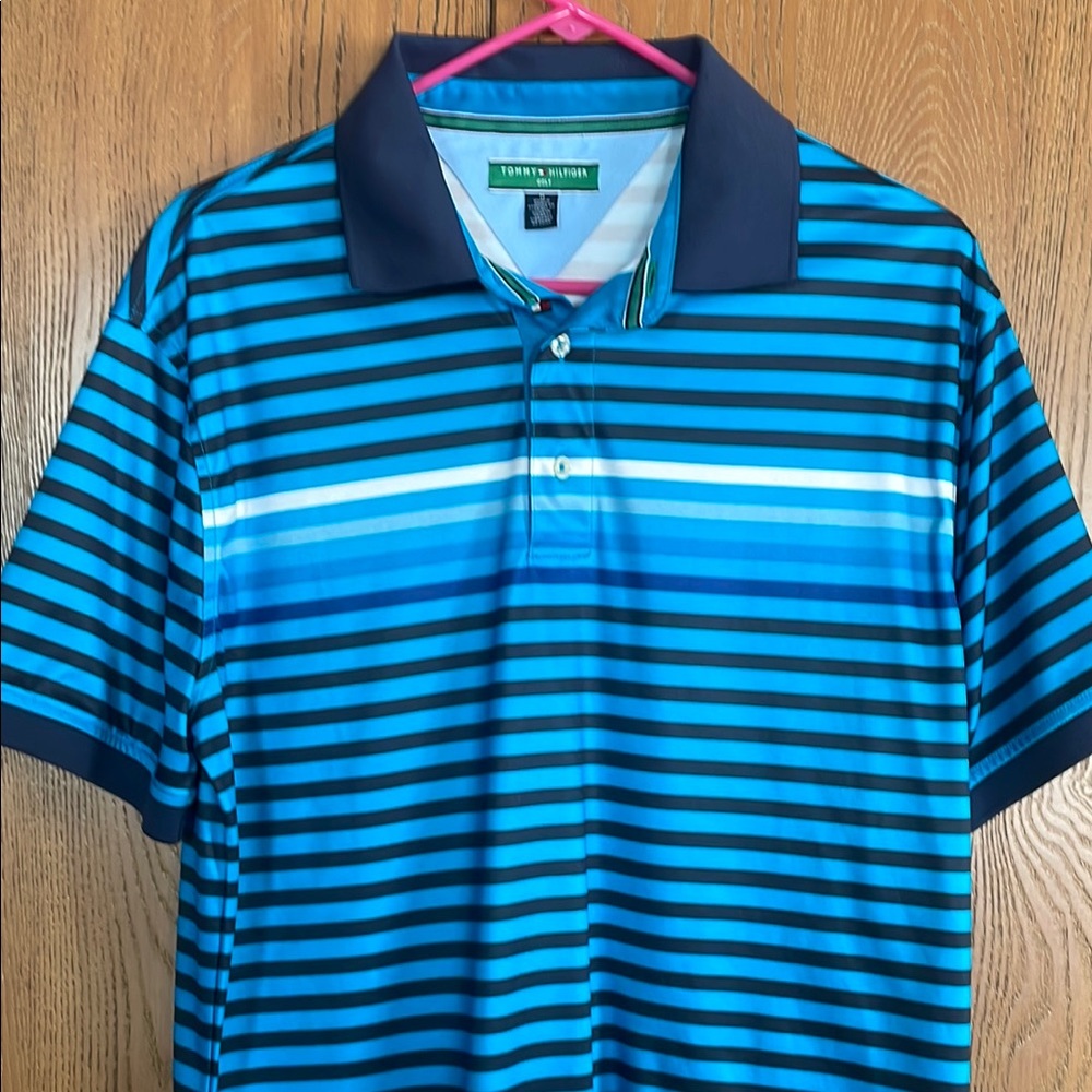 Tommy Hilfiger Men's Blue Striped Golf Polo Shirt